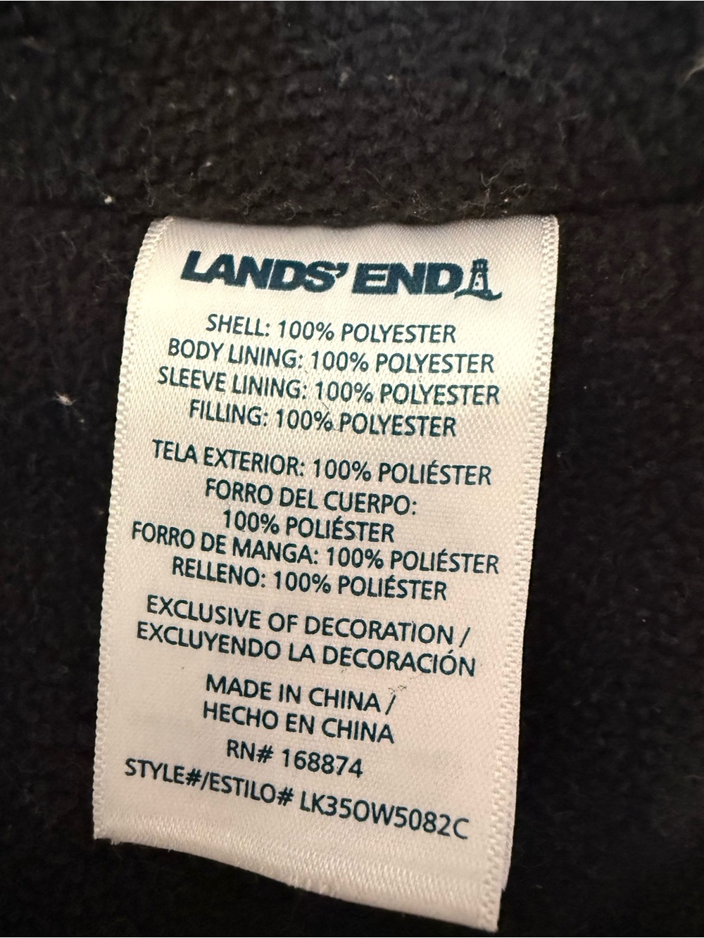 Lands' End Boy’s Two-Tone Black and Gray Hooded Puffer Jacket size 10-12 - Picture 6 of 8